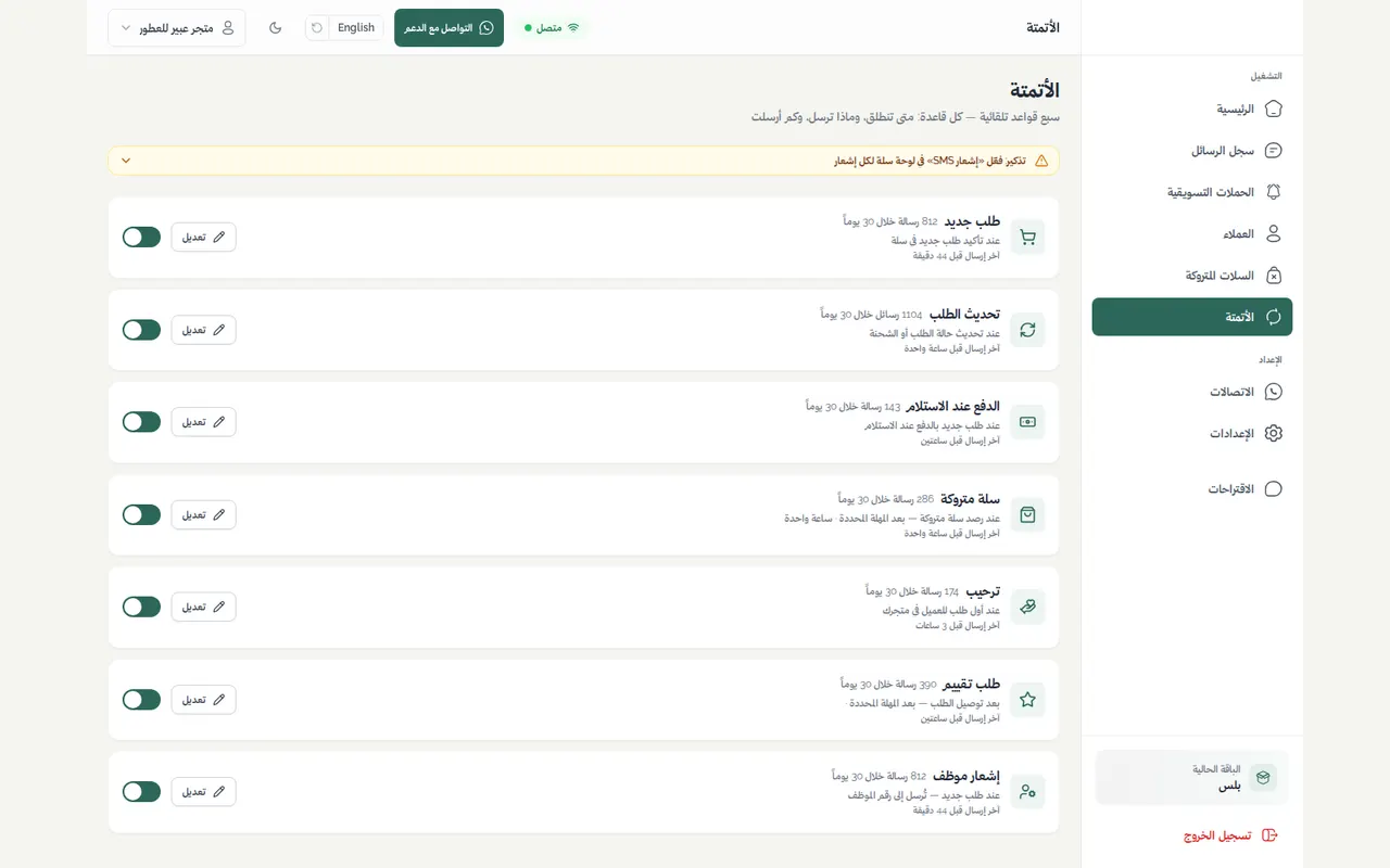الرسائل الآلية مع نص وتأخير لكل منها